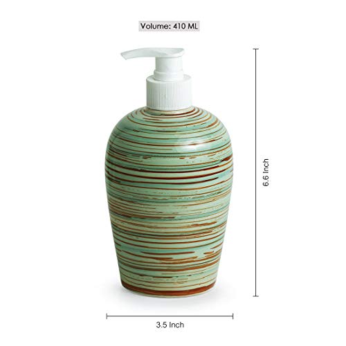 Exclusivelane Elegant Ceramic Bathroom Accessory Set Of 3 (Liquid Soap Dispenser, Soap Dish, Toothbrush Holder) - Sea Green & Br